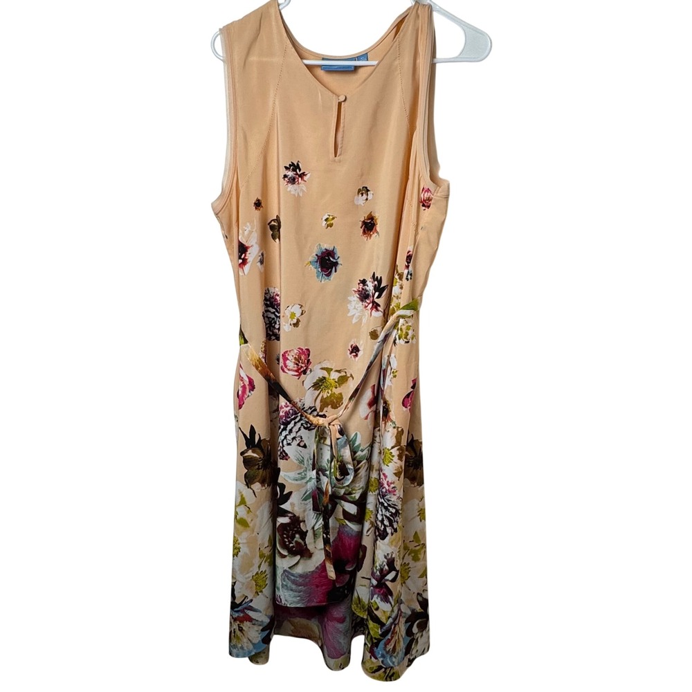Simply Vera Wang Dress Women XL Peach Floral Sleeveless High Low Belted